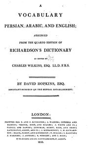 Cover of: A vocabulary, Persian, Arabic, and English by Richardson, John