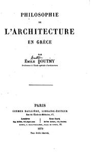 Cover of: Philosophie de l'architecture en Grèce. by Emile Gaston Boutmy