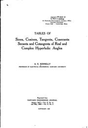 Cover of: Tables of sines, cosines, tangents, cosecants, secants and cotangents of real and complex hyperbolic angles
