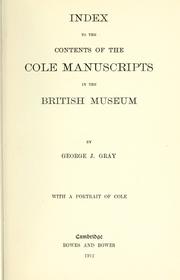 Cover of: Index to the contents of the Cole manuscripts in the British museum