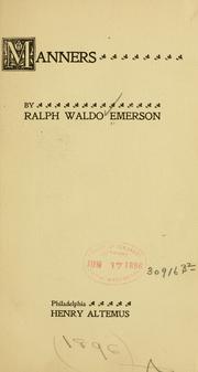 Cover of: Manners by Ralph Waldo Emerson