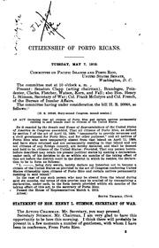 Cover of: Citizenship of Porto Ricans: hearings before the Committee on Pacific Islands and Porto Rico, United States Senate ... on H.R. 20048, an act declaring that all citizens of Porto Rico and certain natives permanently residing in said island shall be citizens of the United States. May 7, 1912.