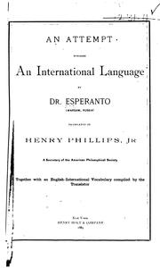 Cover of: An attempt towards an international language