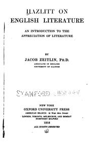Cover of: Hazlitt on English literature: an introduction to the appreciation of literature