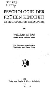 Cover of: Psychologie der frühen Kindheit: bis zum sechsten Lebensjahre.