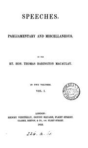 Cover of: Speeches, parliamentary and miscellaneous.