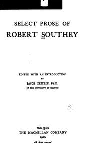 Cover of: Select prose of Robert Southey