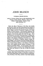 Cover of: John Branch: 1782-1863, governor of North Carolina, United States senator, secretary of the navy, member of Congress, governor of Florida, etc.