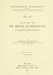 Cover of: Lectures on ten British mathematicians of the nineteenth century by Alexander Macfarlane