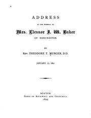 Cover of: Address at the funeral of Mrs. Eleanor J. W. Baker of Dorchester