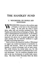 Cover of: The Handley fund, Winchester, Va.: a report to the Board of Handley trustees.