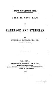 Cover of: The Hindu law of marriage and stridhan