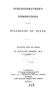 Cover of: Schleiermacher's Introductions to the Dialogues of Plato.