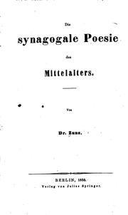 Cover of: Die synagogale poesie des mittelalters by Leopold Zunz