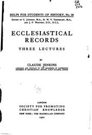 Cover of: Ecclesiastical records: three lectures