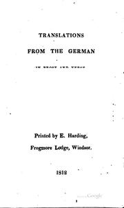 Cover of: Translations from the German in prose and verse ...