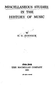 Cover of: Miscellaneous studies in the history of music