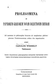 Cover of: Prolegomena ad papyrorum graecorum novam collectionem edendam ... by Carl Wessely