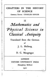 Cover of: Mathematics and physical science in classical antiquity