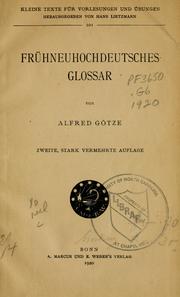 Cover of: Frühneuhochdeutsches Glossar by Götze, Alfred