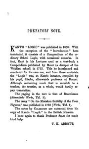 Cover of: Kant's Introduction to logic and his Essay on the mistaken subtilty of the four figures