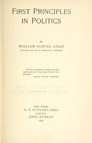 Cover of: First principles in politics