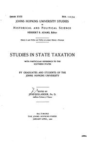 Cover of: Studies in state taxation with particular reference to the Southern States by Jacob Harry Hollander
