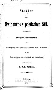 Cover of: Studien über Swinburne's poetischen stil.