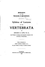 Cover of: Syllabus of lectures on the vertebrata by Edward Drinker Cope