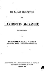 Cover of: Die Basler Bearbeitung von Lambrechts Alexander