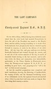 Cover of: The last campaign of the Twenty-second regiment, N.G., S.N.Y. June and July, 1863.