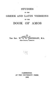 Cover of: Studies in the Greek and Latin versions of the book of Amos