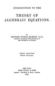 Cover of: Introduction to the theory of algebraic equations