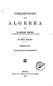 Cover of: Vorlesungen über algebra