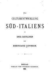 Cover of: Die Culturentwicklung Süd-Italiens in Einzel-Darstellungen