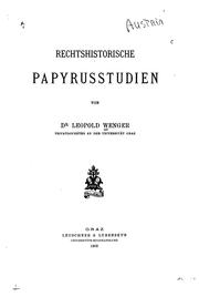 Cover of: Rechtshistorische papyrusstudien