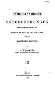 Cover of: Hydrodynamische untersuchungen: nebst einem Anhange über die Probleme der Elektrostatik und der magnetischen Induction