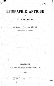 Cover of: Épigraphie antique de la Gascogne