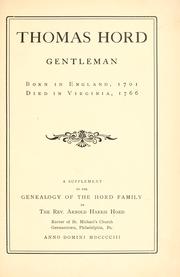 Cover of: Thomas Hord, gentleman by Arnold Harris Hord