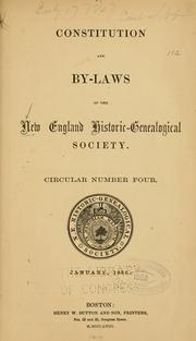 Cover of: Constitution and by-laws of the New England Historic-genealogical Society ...: January, 1858.
