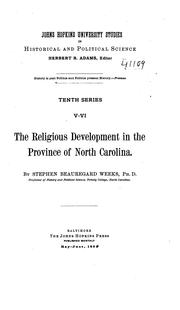 Cover of: The religious development in the province of North Carolina. by Stephen Beauregard Weeks