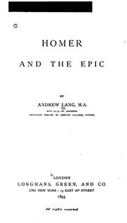 Homer and the epic by Andrew Lang