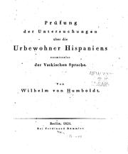 Cover of: Prüfung der Untersuchungen über die Urbewohner Hispaniens vermittelst der vaskischen Sprache