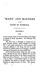 Cover of: 'Mann' and manners at the court of Florence, 1740-1786.: Founded on the letters of Horace Mann to Horace Walpole.