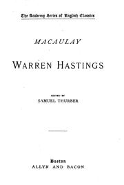 Cover of: Warren Hastings.