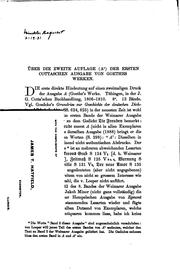 Cover of: Über die zweite auflage (A¹) der ersten Cottaschen ausgabe von Goethes werken.