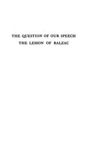 Cover of: The question of our speech: The lesson of Balzac; two lectures.