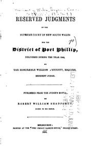 Cover of: Reserved judgments of the Supreme Court of New South Wales, for the District of Port Phillip