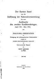 Cover of: Der kanton Basel von der auflösung der Nationalversammlung by Fritz Vischer