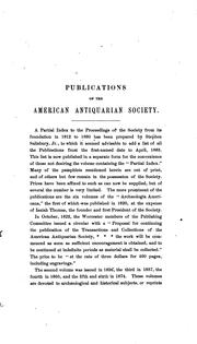 Cover of: Publications of the American Antiquarian Society